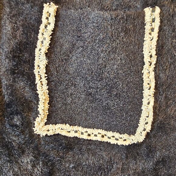 Black Knit Jacket With Contrast Ivory Trim Mixed Buttons Soft Fuzzy Small - Picture 3 of 8